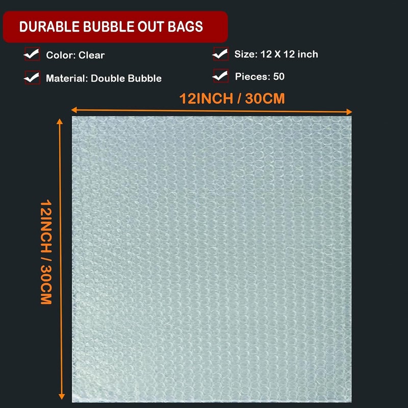 AODESTINY 50 Pcs Bubble Pouches Wrap - 12'x12' Clear Bubble Out Bags for Packing Fragile Dishes & China Plates - Image 2